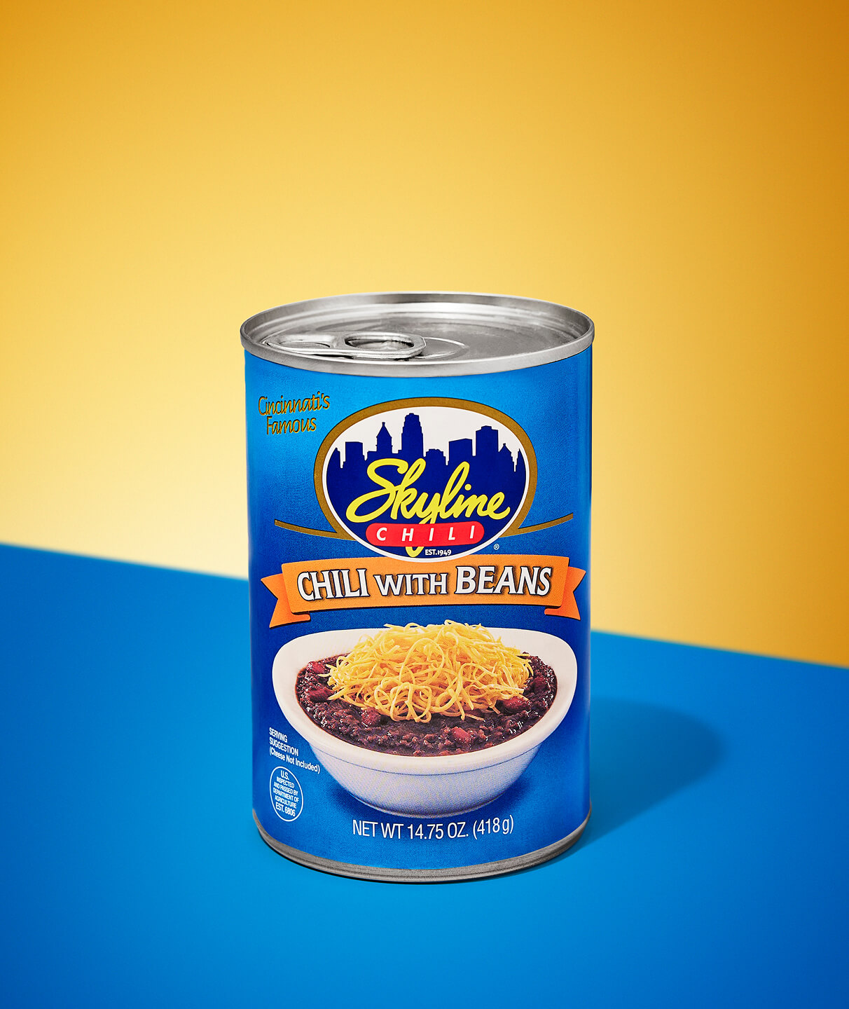 14.75 oz can of Skyline chili with beans grocery item