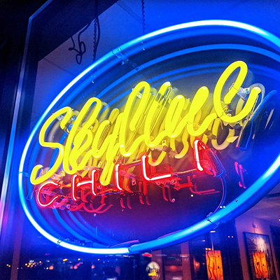 Neon Skyline chili sign