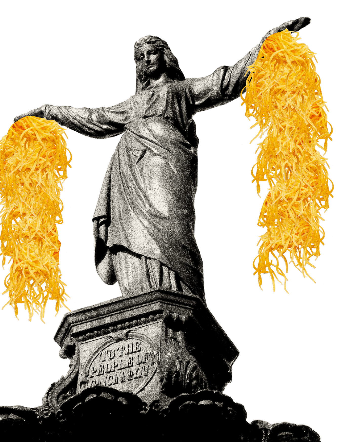 Fountain Square fountain with cheese coming from hands